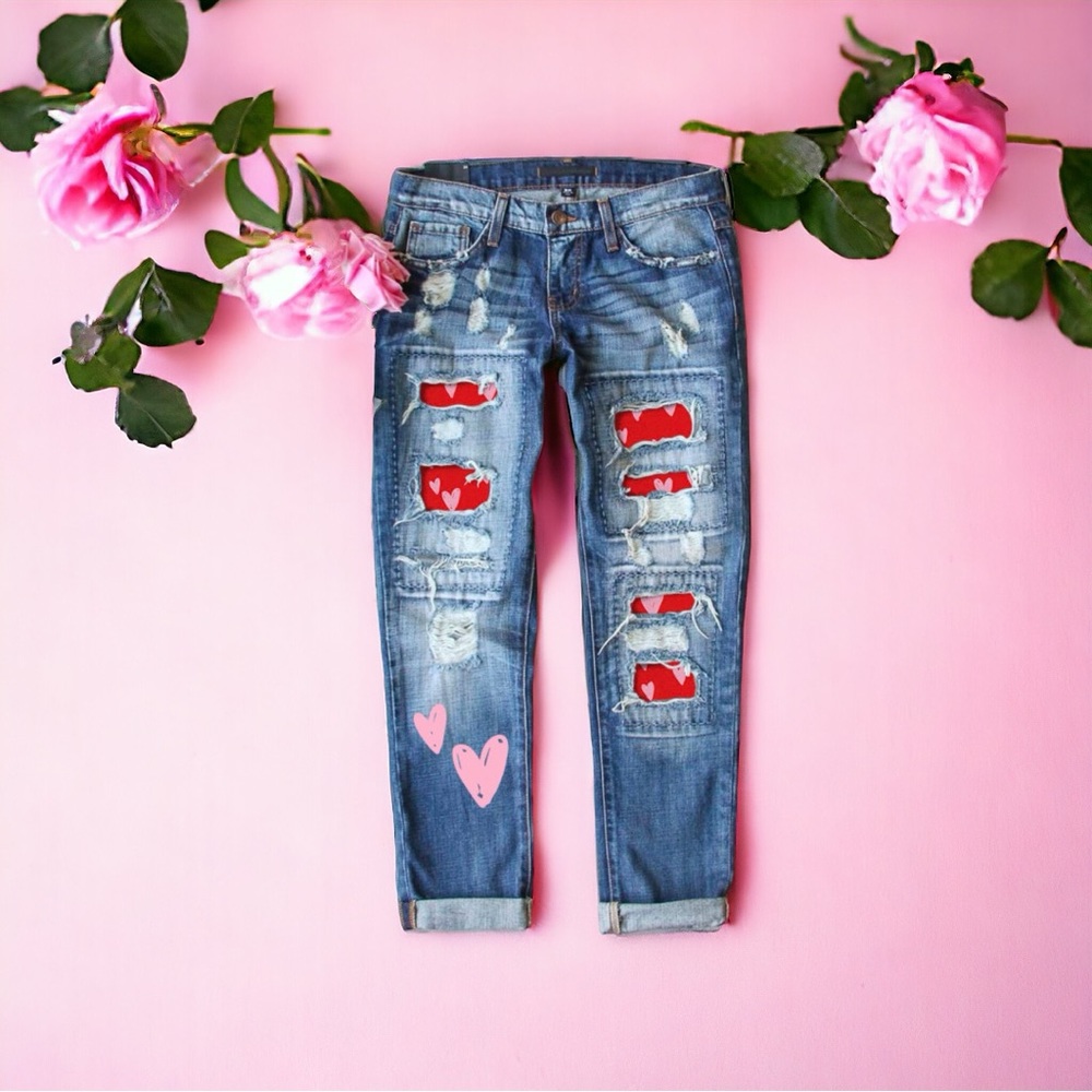 💖 Ripped Distressed Jeans with Hearts 💖
